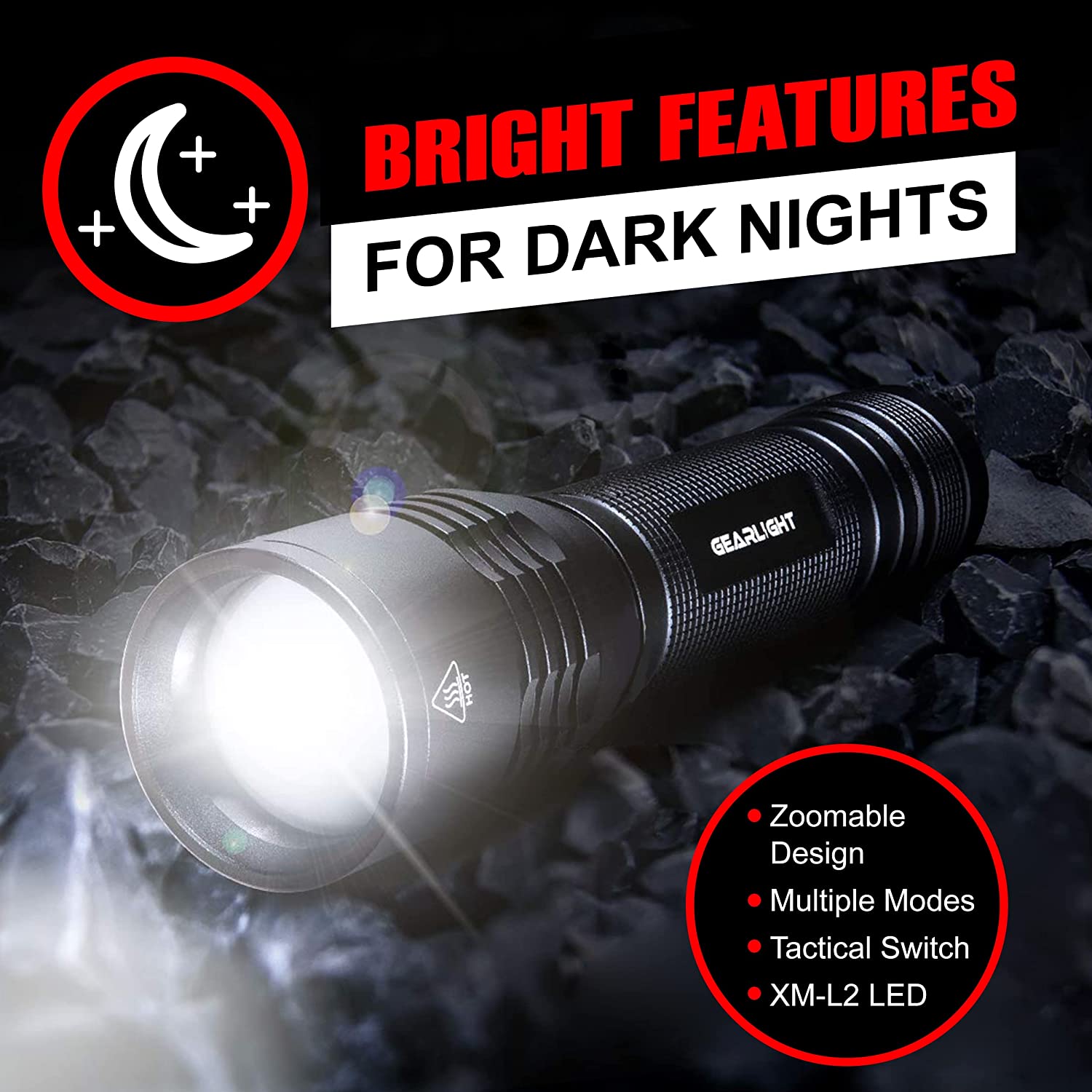 Zoomable Tactical Flashlights with High Lumens GearLight LED Flashlight 5  Modes